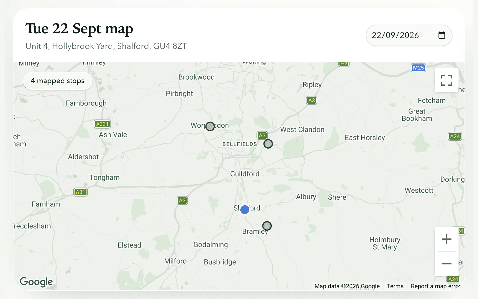 The day's garden jobs and staff shown on a map in Fieldfare